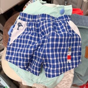 Blue Gingham Kids Shorts with White Trim and Lighthouse Detail